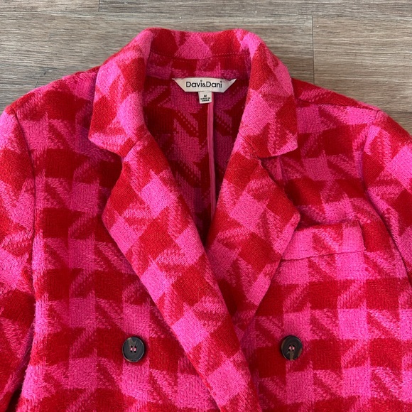 Pink & Red Plaid Winter Pea Coat - Picture 4 of 11